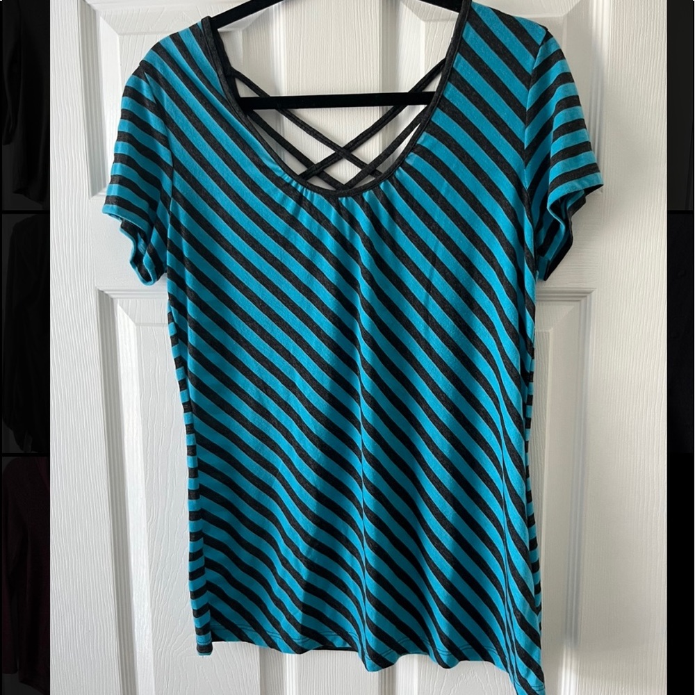 Blue and gray striped shirt